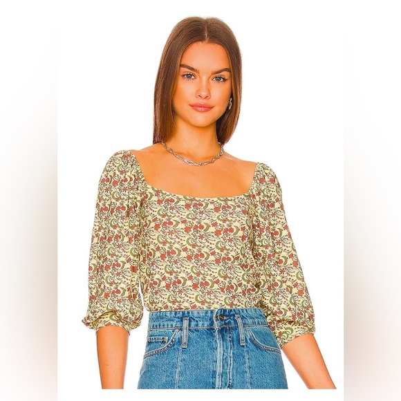 NATION LTD dallyce romance tee in vintage fleur Medium yellow floral cottagecore - Picture 3 of 14